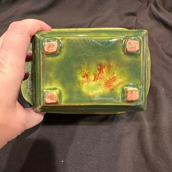 Vintage Drip Glaze Planter Rectangle Wide Rim 8x5" - Picture 5 of 15